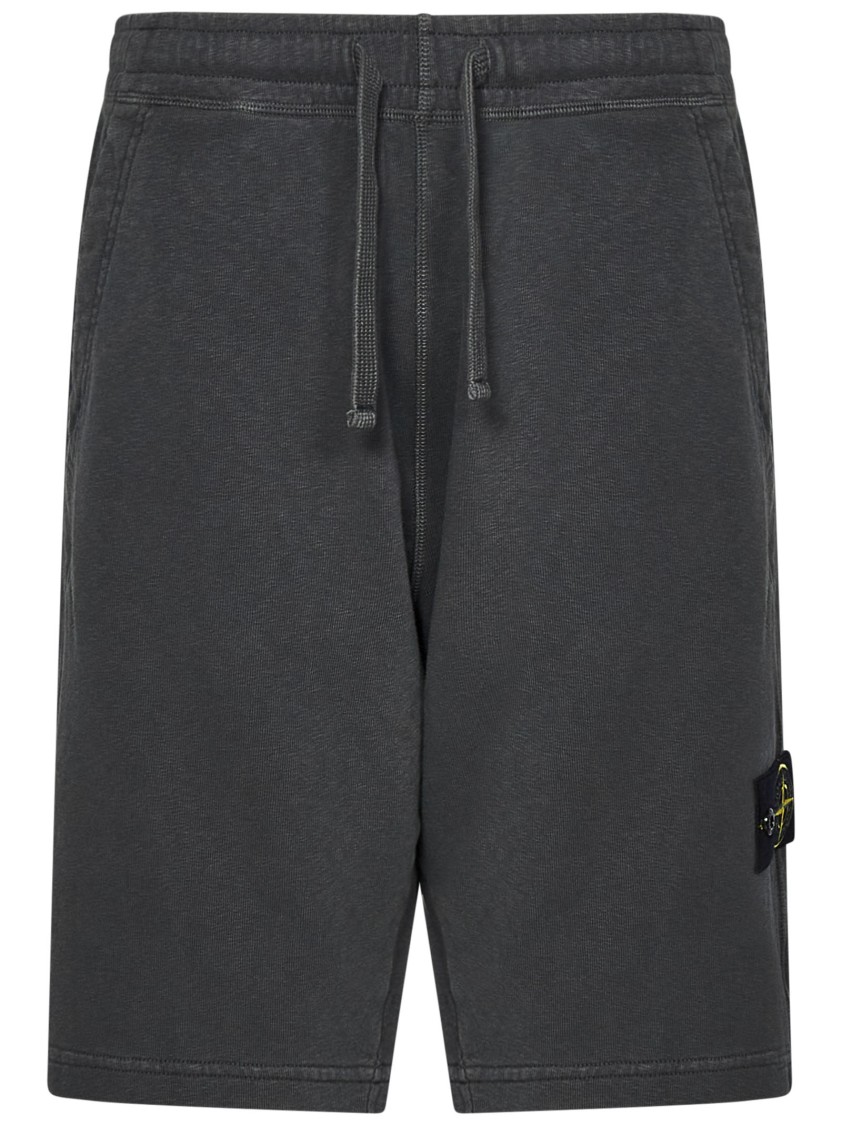 Stone Island Gray Malfilé Fleece 'old' Effect Shorts In Black