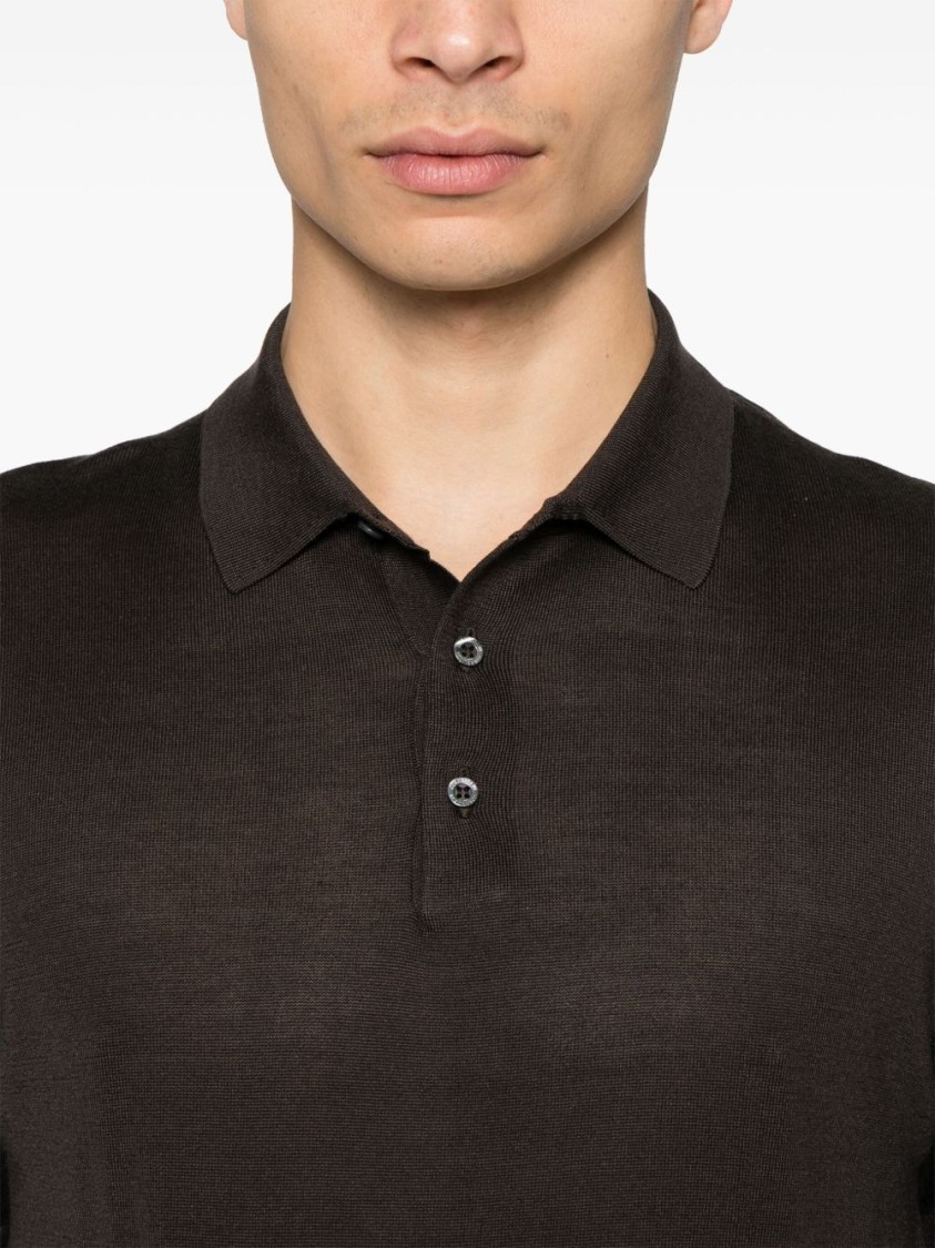 Corneliani Fine Knit Polo Shirt In Brown