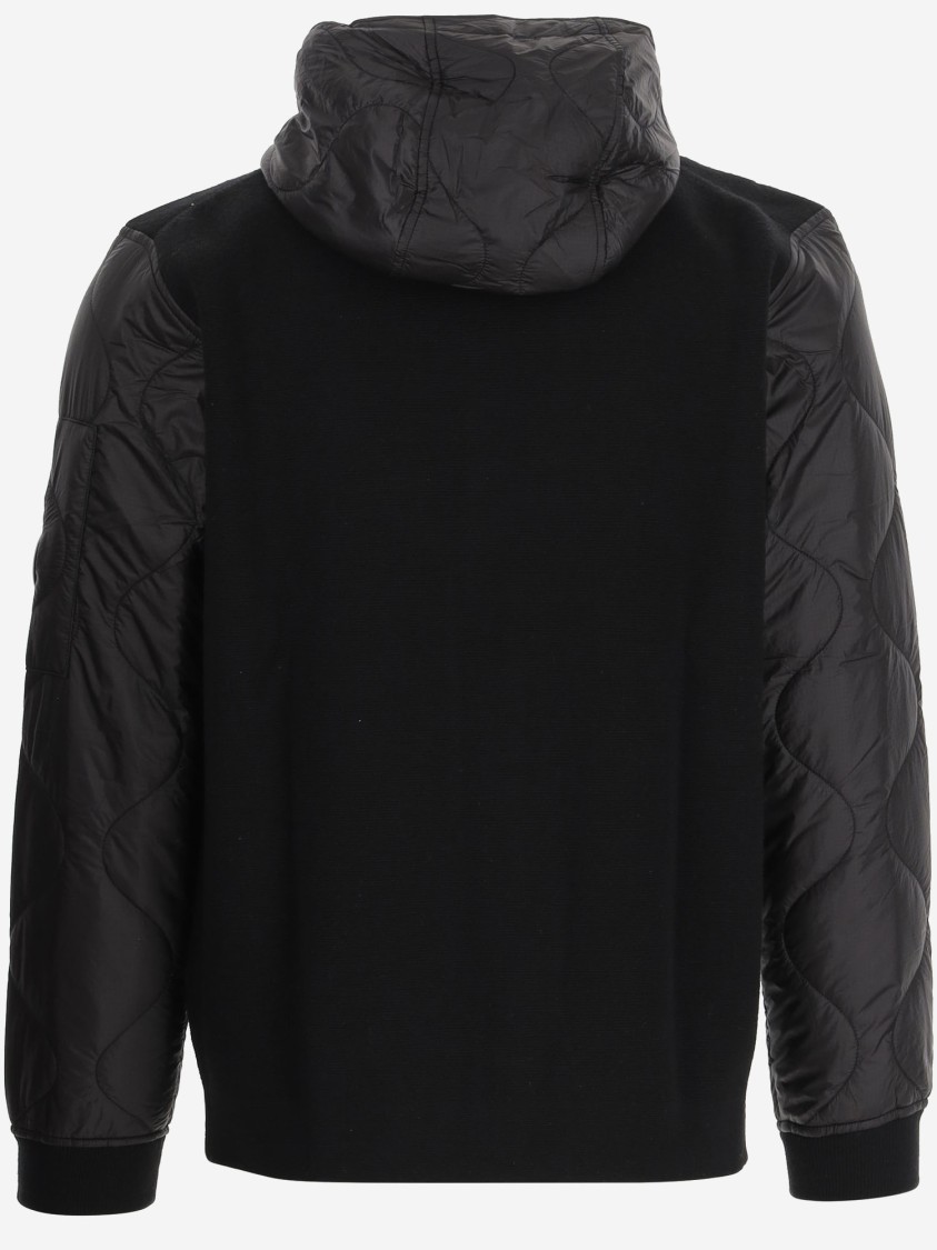 C.p. Company Wool Blend Jacket With Adjustable Hood And Ribbed Cuffs In Black