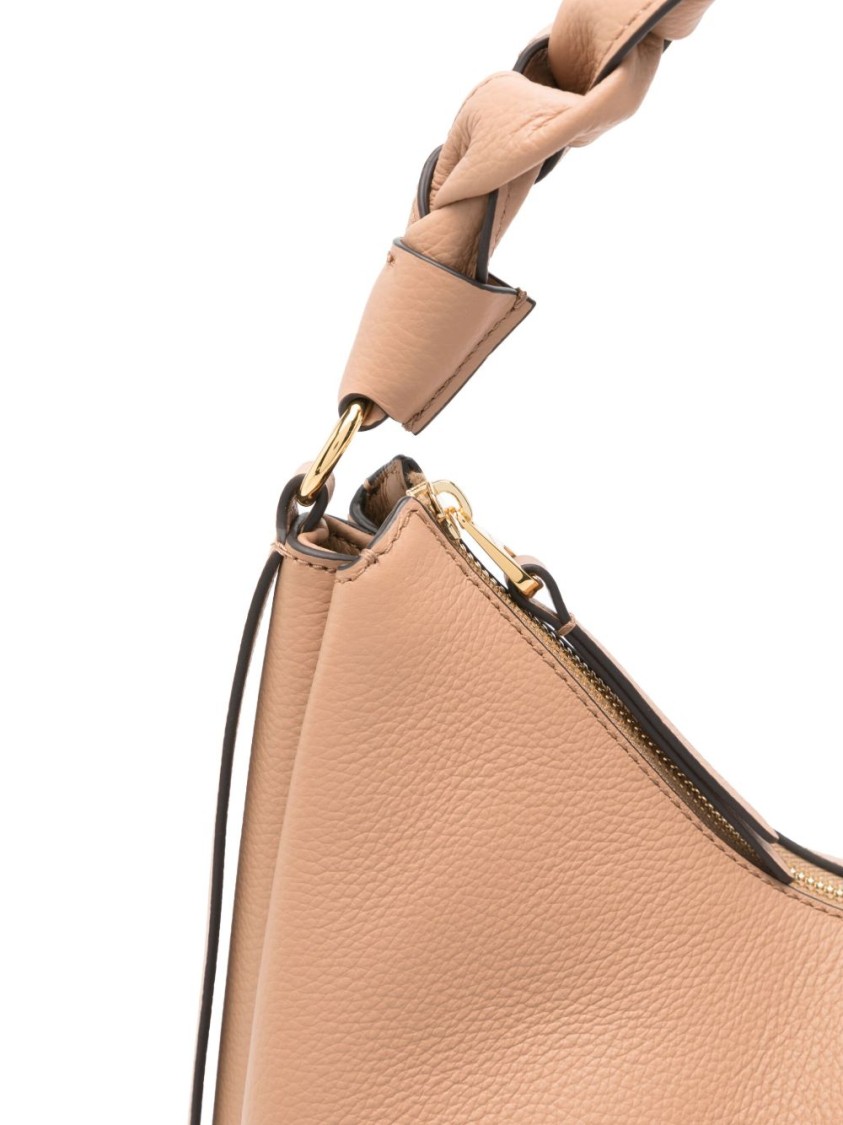 Shop Coccinelle Medium Beige Leather Handbag With Woven Handle