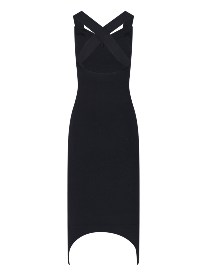 Shop Patou Black Wool Blend Asymmetric Midi Dress