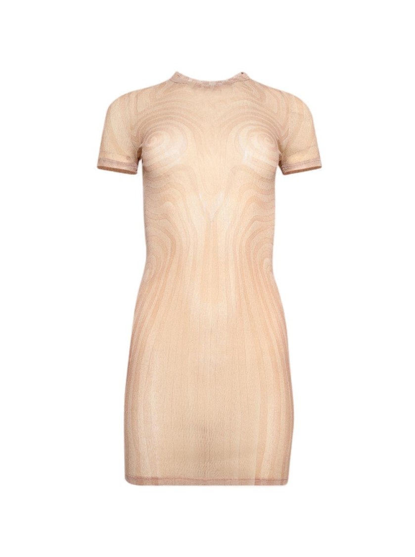 Jean Paul Gaultier Sheer Mesh Spiral Print Dress Pale Pink In Neutral