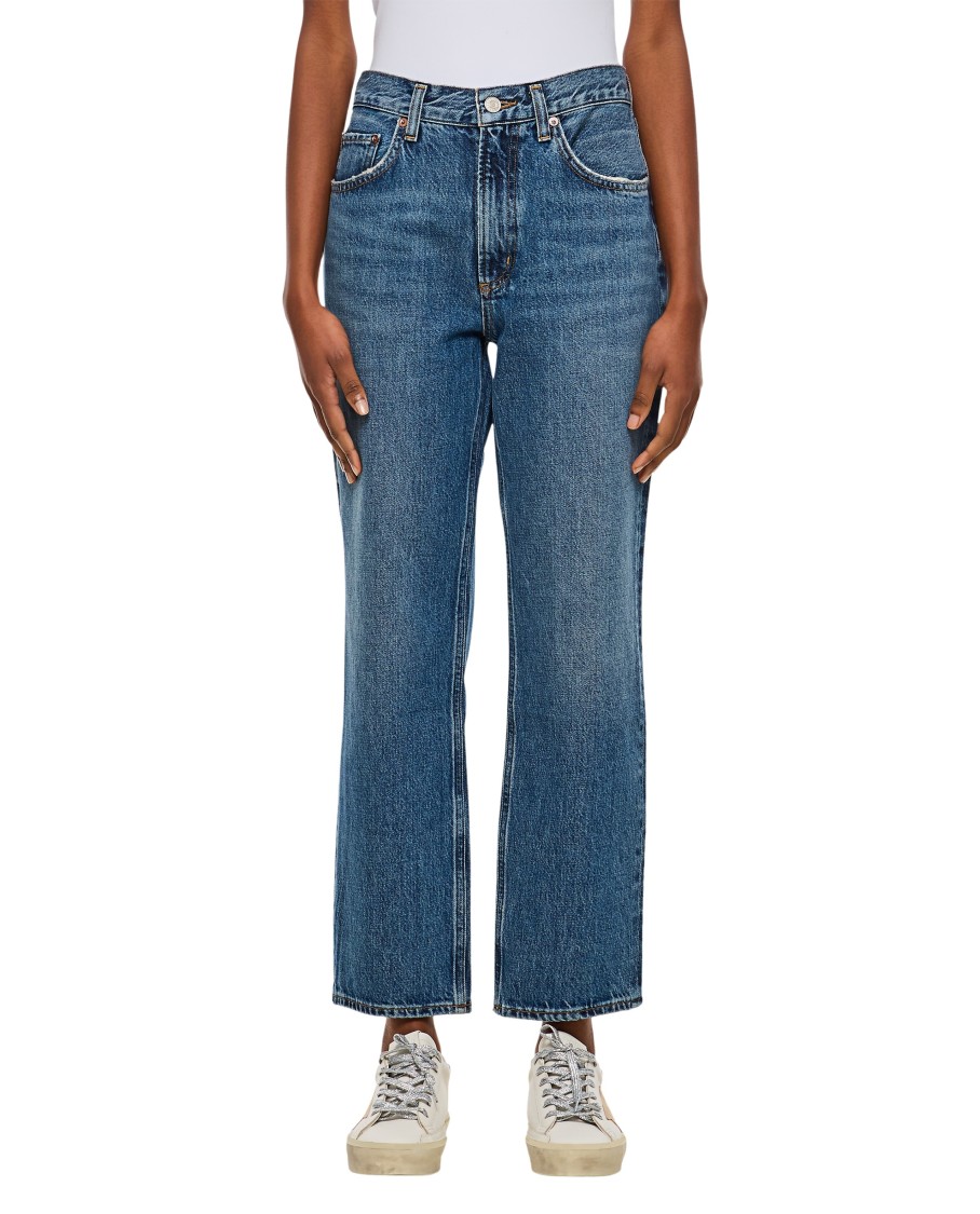 Agolde Riley High Rise Straight Crop In Blue