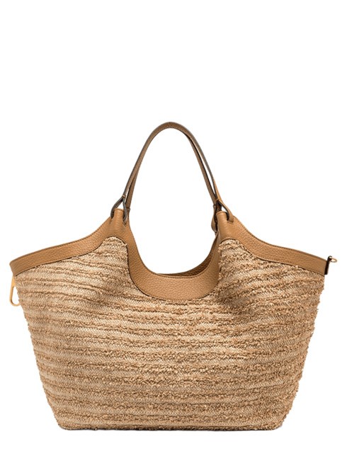 Gianni Chiarini Natural Straw Handbag With Logo And Pouch