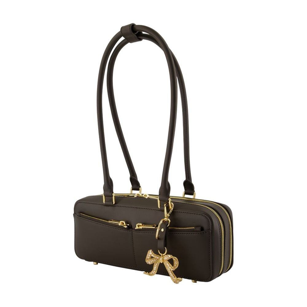 Self-portrait Baguette With Charm Shoulder Bag - Leather - Brown In Brown