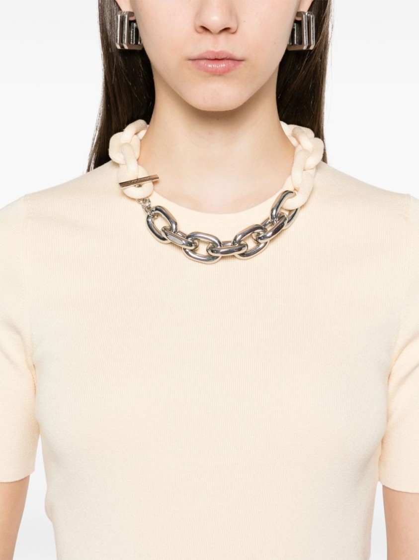 Shop Rabanne Fitted Beige T-shirt With Chain Detail In Neutrals