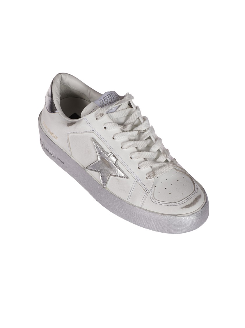 Golden Goose Stardan Sneakers With Silver Metallic Leather Star And Heel Tab In White