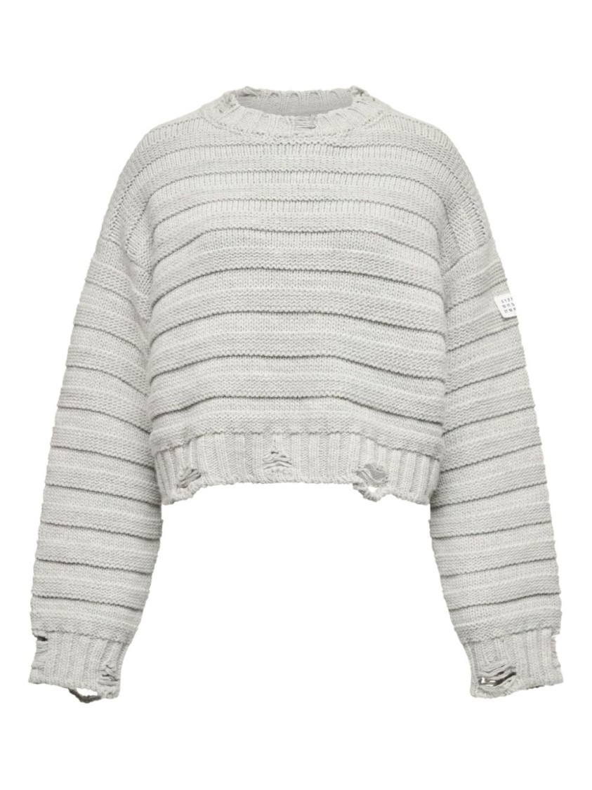 Mm6 Maison Margiela Mm6 By Maison Margiela Cropped Grey Sweater With Ribbed Knit In White