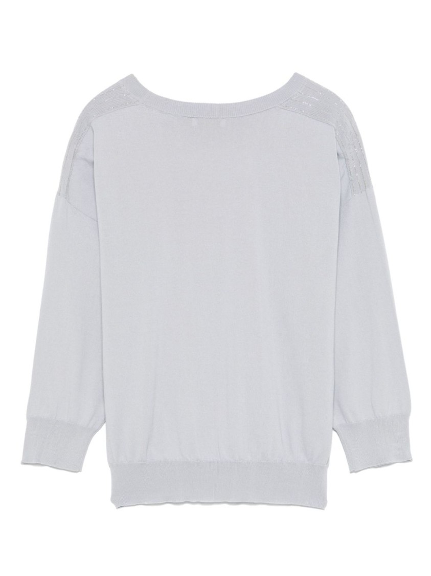 Shop Peserico Relaxed-fit Round Neck Purple Sweater