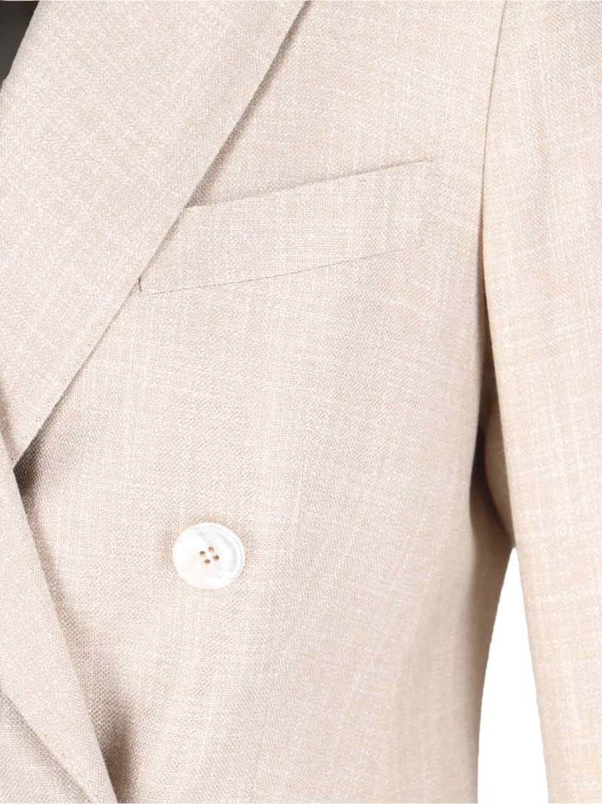 Kiton Double-breasted Jacket With Notch Lapels And Back Vent In Neutrals