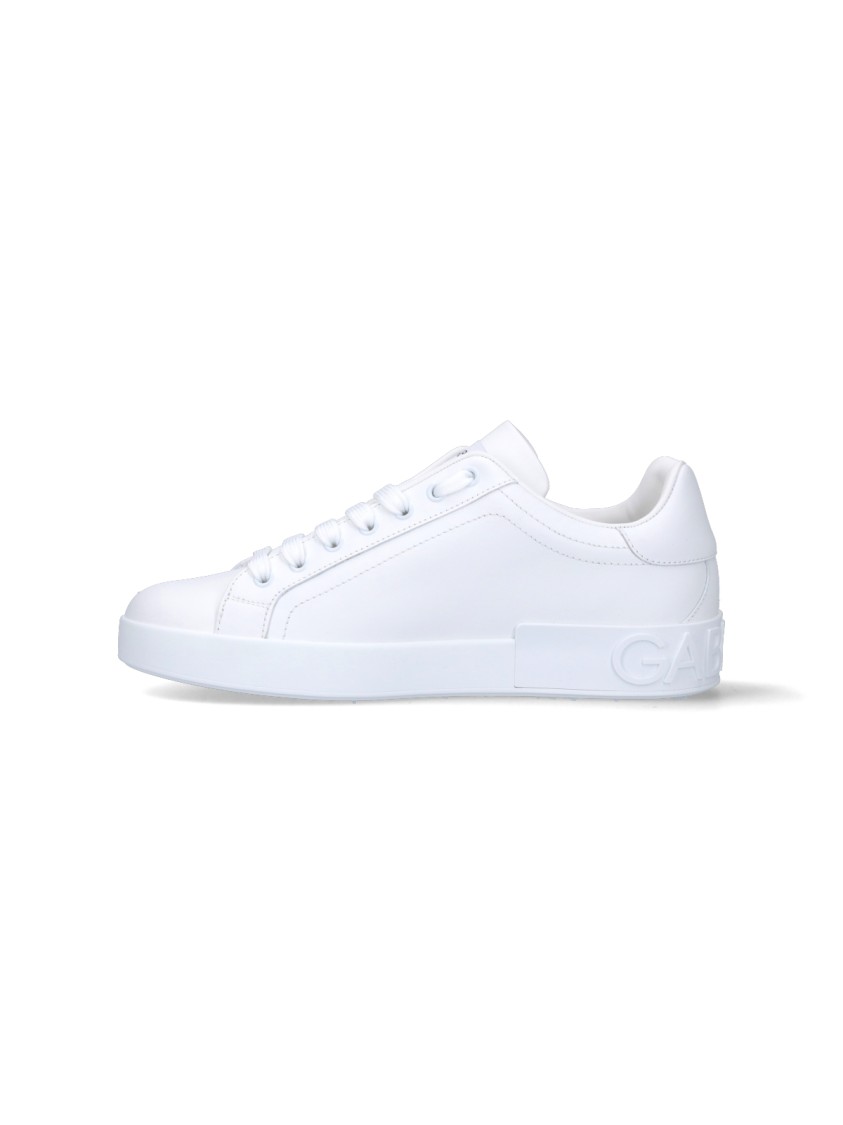 Dolce & Gabbana Portofino Calfskin White Sneakers In White