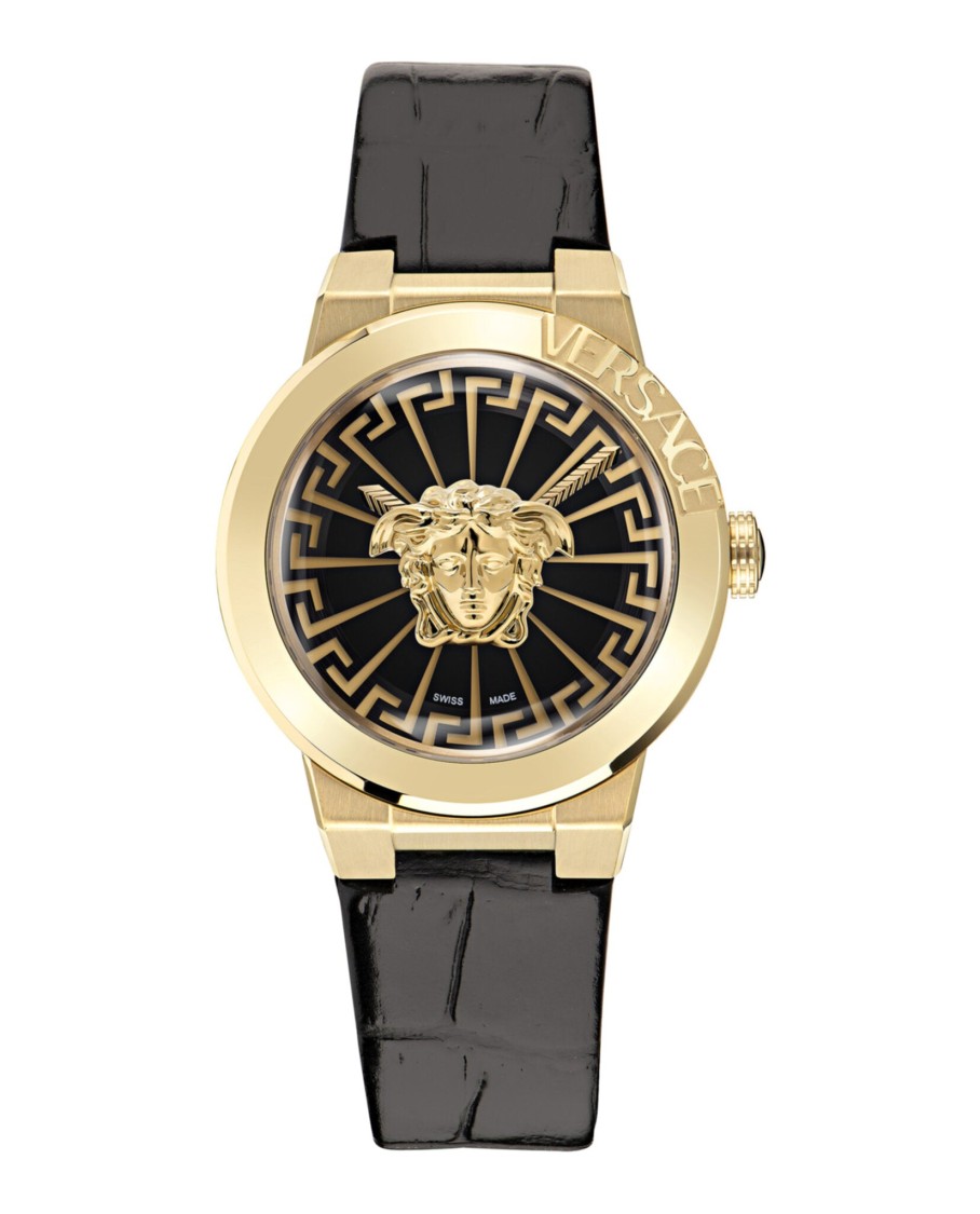 Versace Medusa Infinite Leather Watch In Black