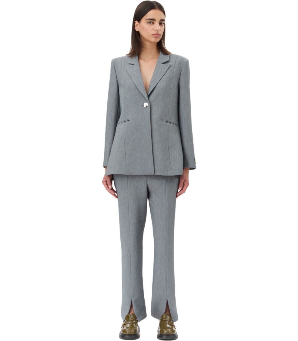 Ganni Grey Melange Trouser In Gray