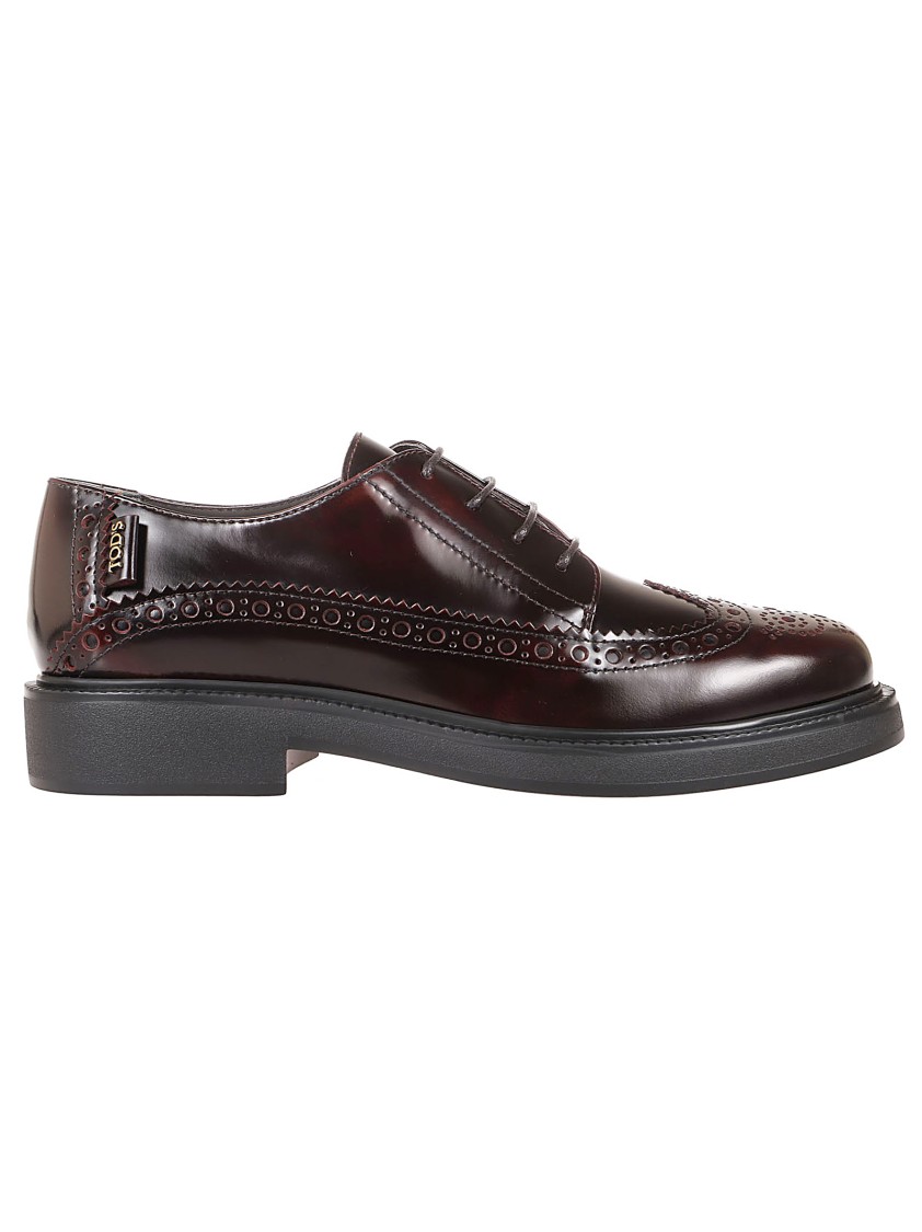 Tod's Brogue Leather Lace-up Shoes With Polished Finish In Black
