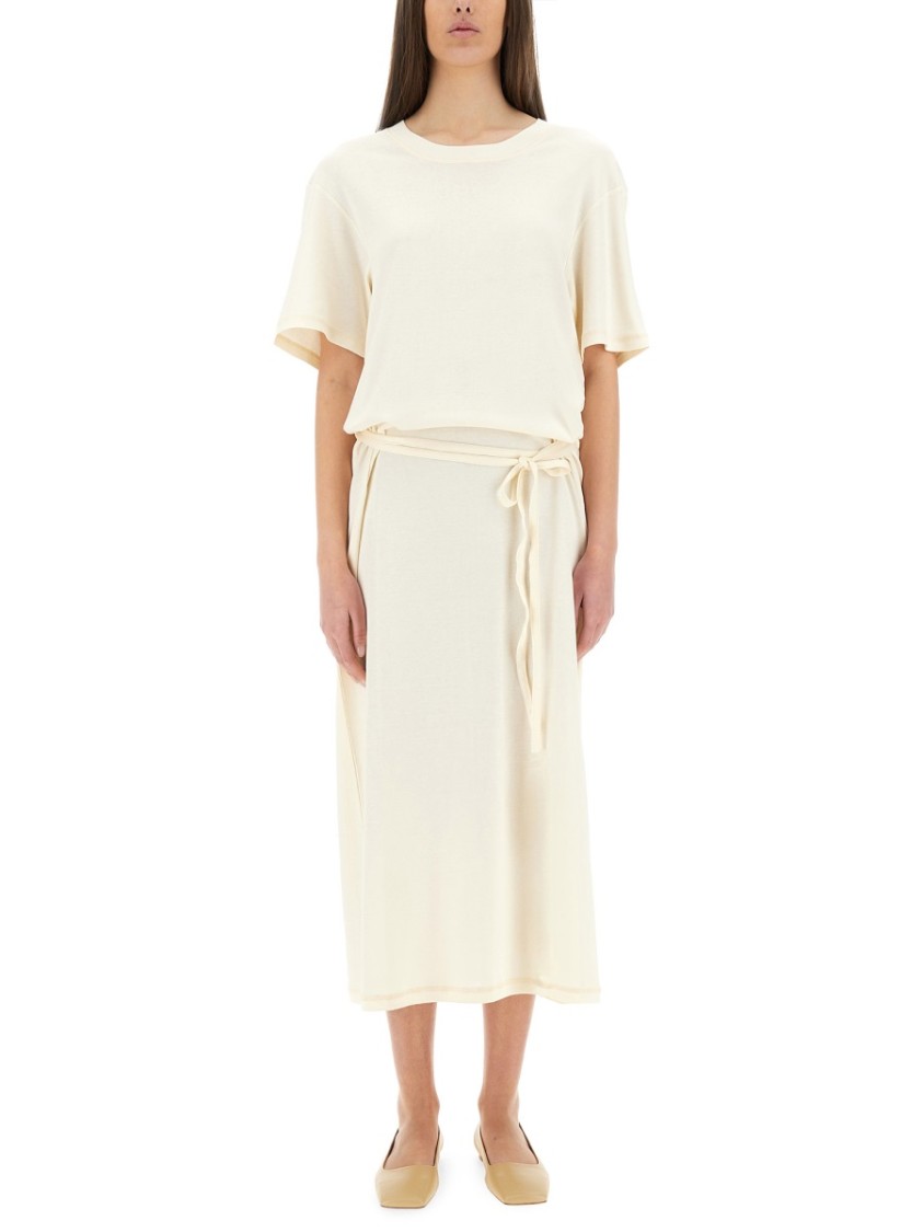 Lemaire Women T-shirt Dress With Belt In Neutrals