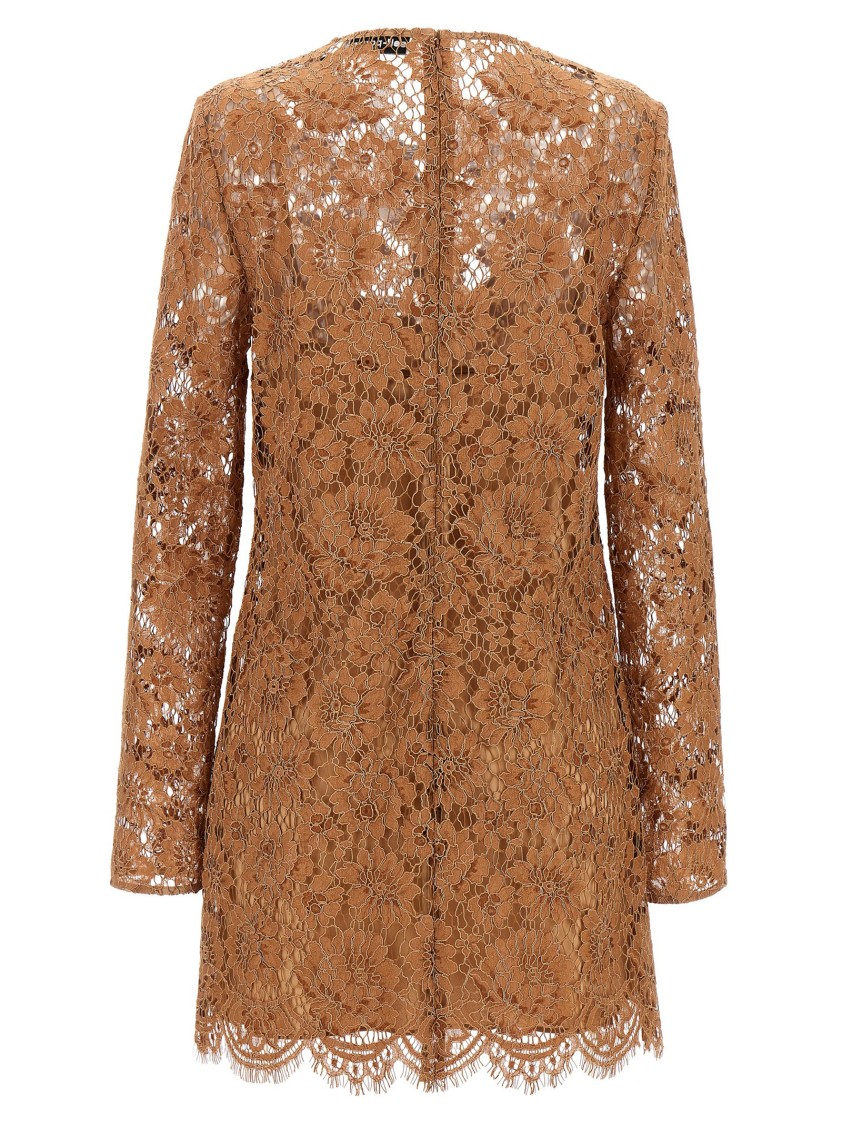Self-portrait 'tan Lace Bow Mini' Dress In Brown