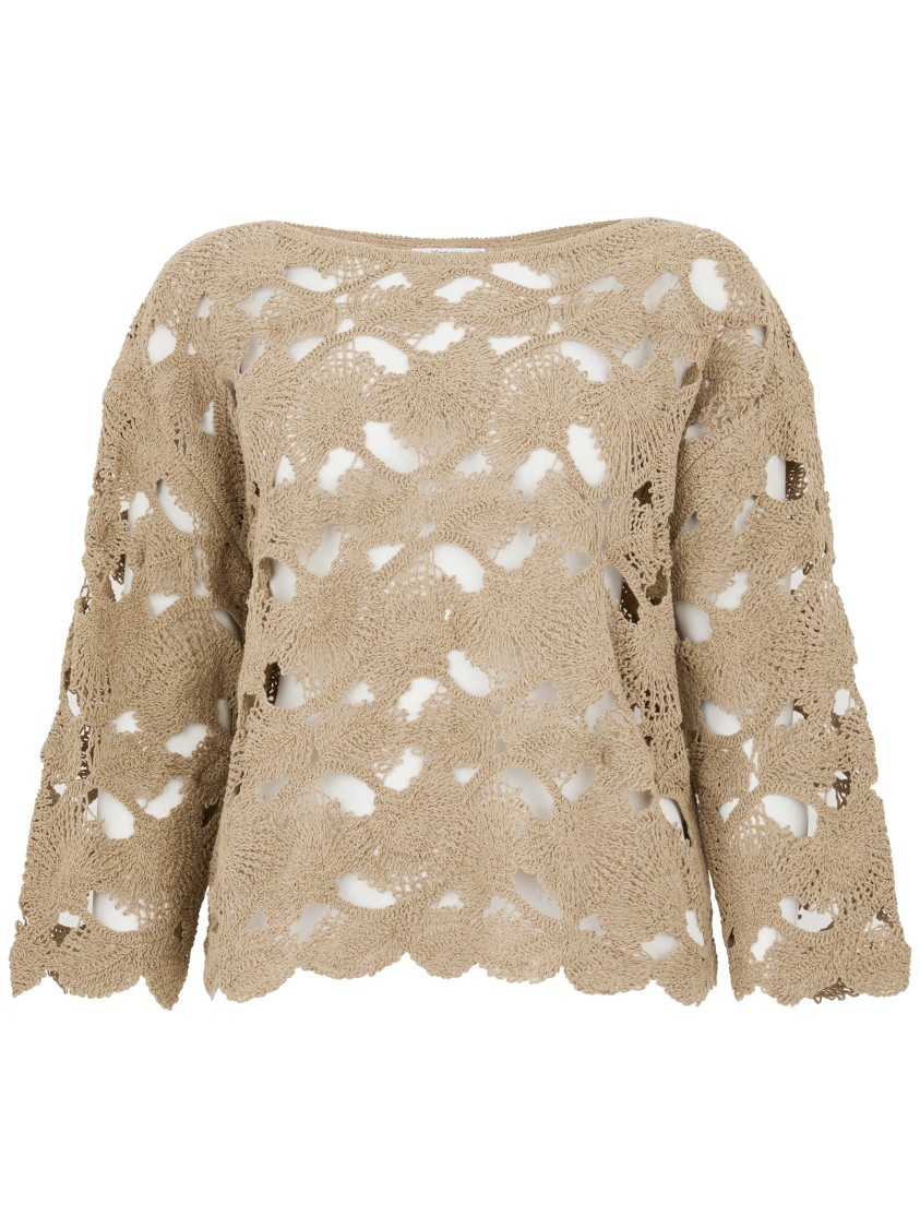 Kangra Cashmere Kangra Open-knit Beige Jacket With Scalloped Edges