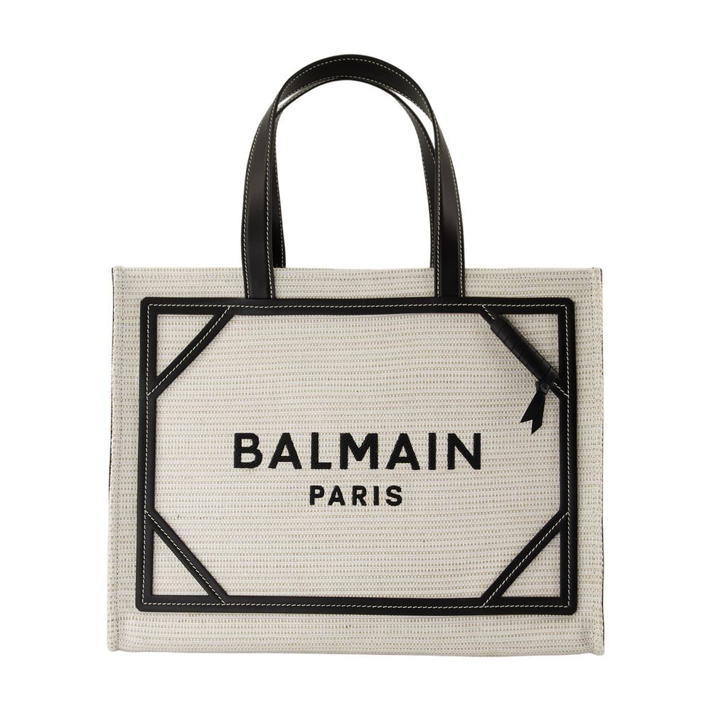 Balmain B-army Medium Shopper Tote Bag In Raffia And Leather