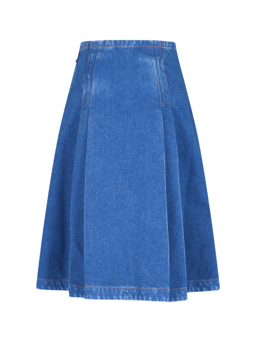 Marni Denim High Waist Midi Skirt With Pleated Detail In Blue