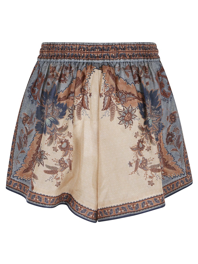 Zimmermann Ascension Multicolor Shorts With Elastic Drawstring And All-over Print In Silk Woman