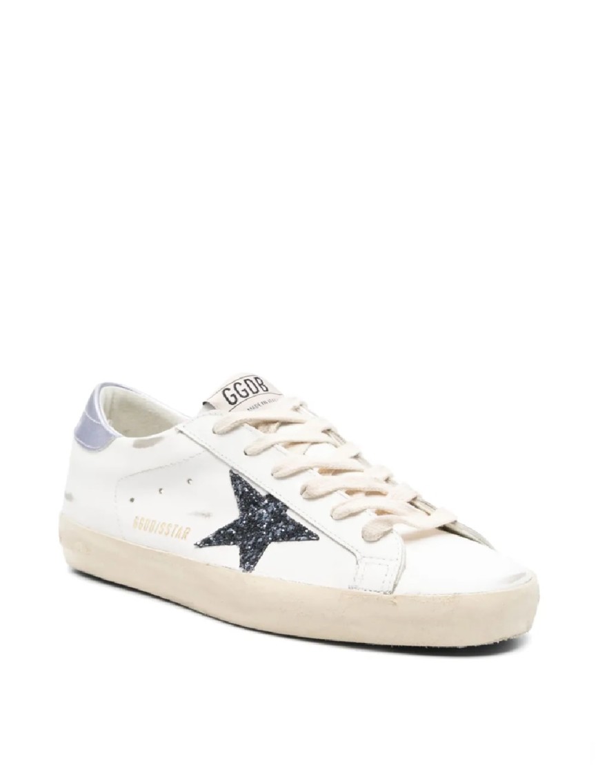Golden Goose Super Star Leather Upper And Toe Glitter Star Laminated Heel In White