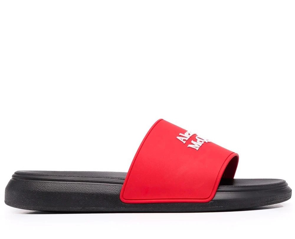 Alexander Mcqueen Logo Printed Slides Sandals In Red