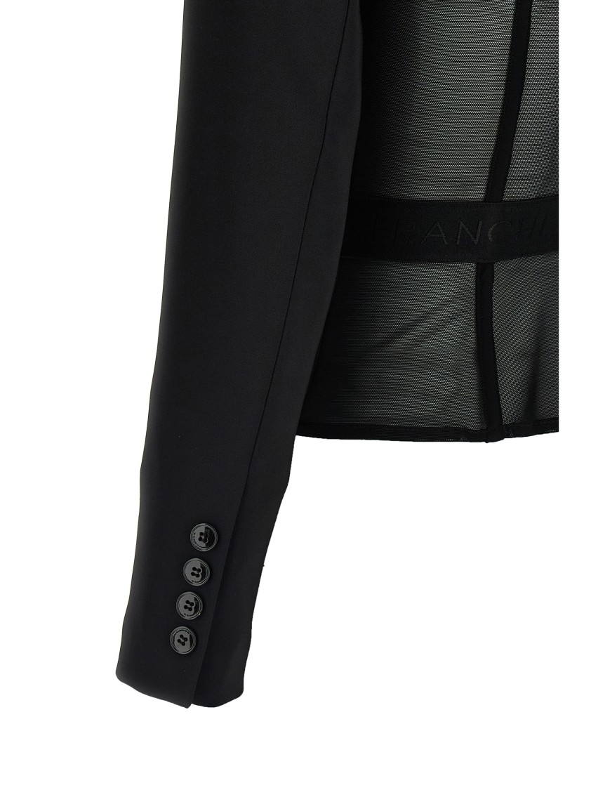 Elisabetta Franchi Tailored Blazer With Sheer Tulle Panels In Black