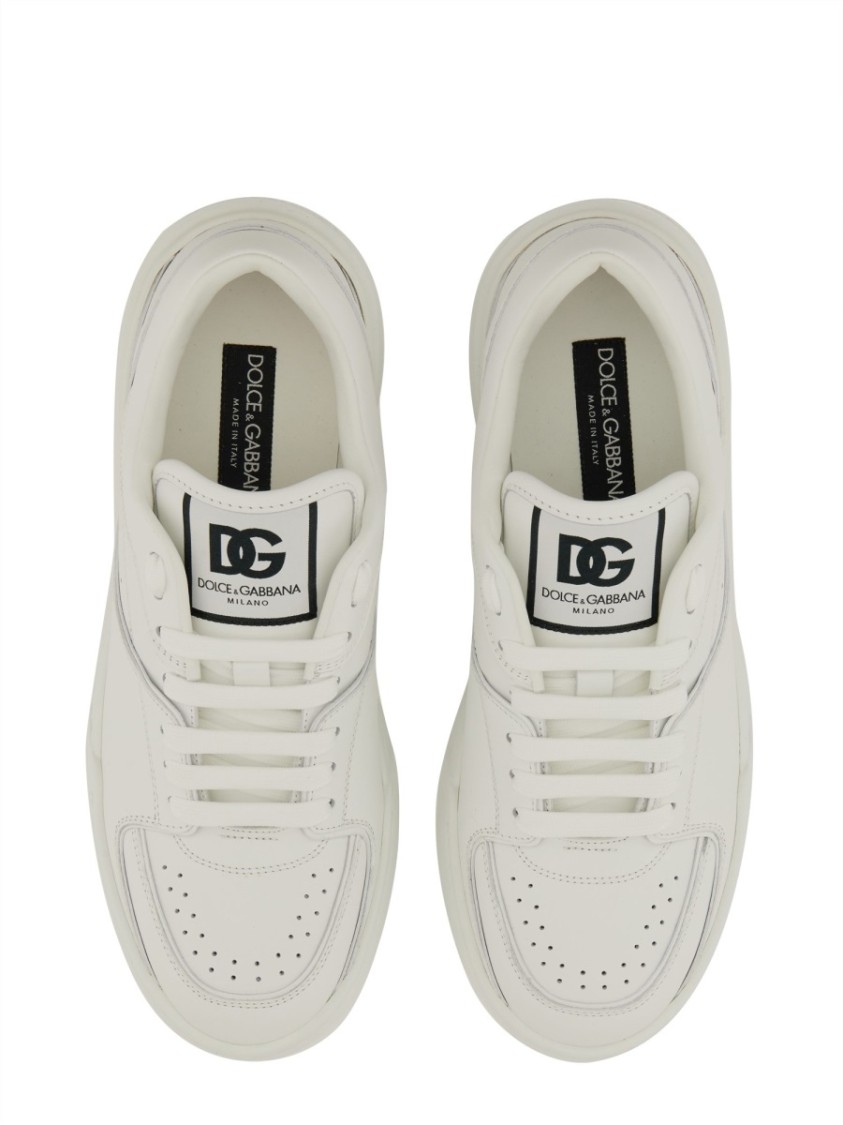 Dolce & Gabbana Leather Sneakers With Lateral Logo Patch In White