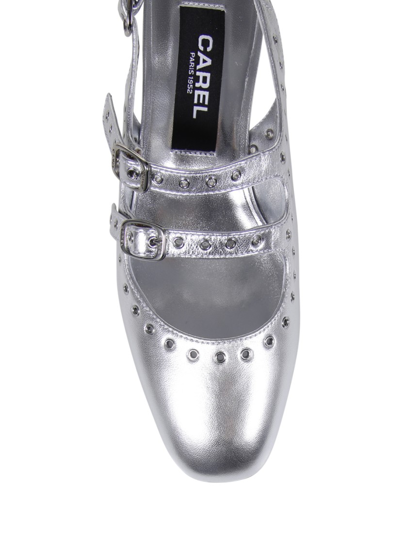 Carel Block Heel Slingback Studded Embellishments In Silver