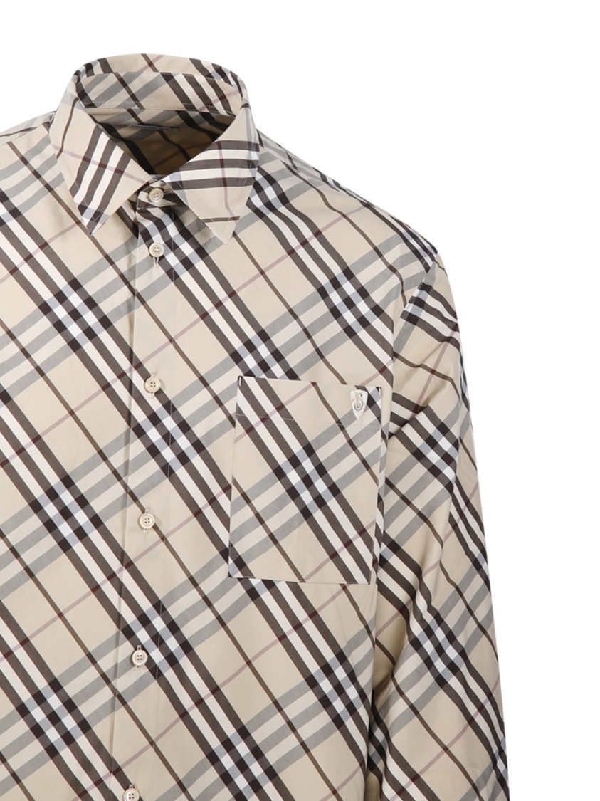 Burberry Check Shirt With Button-down Collar And Chest Pocket In Neutrals