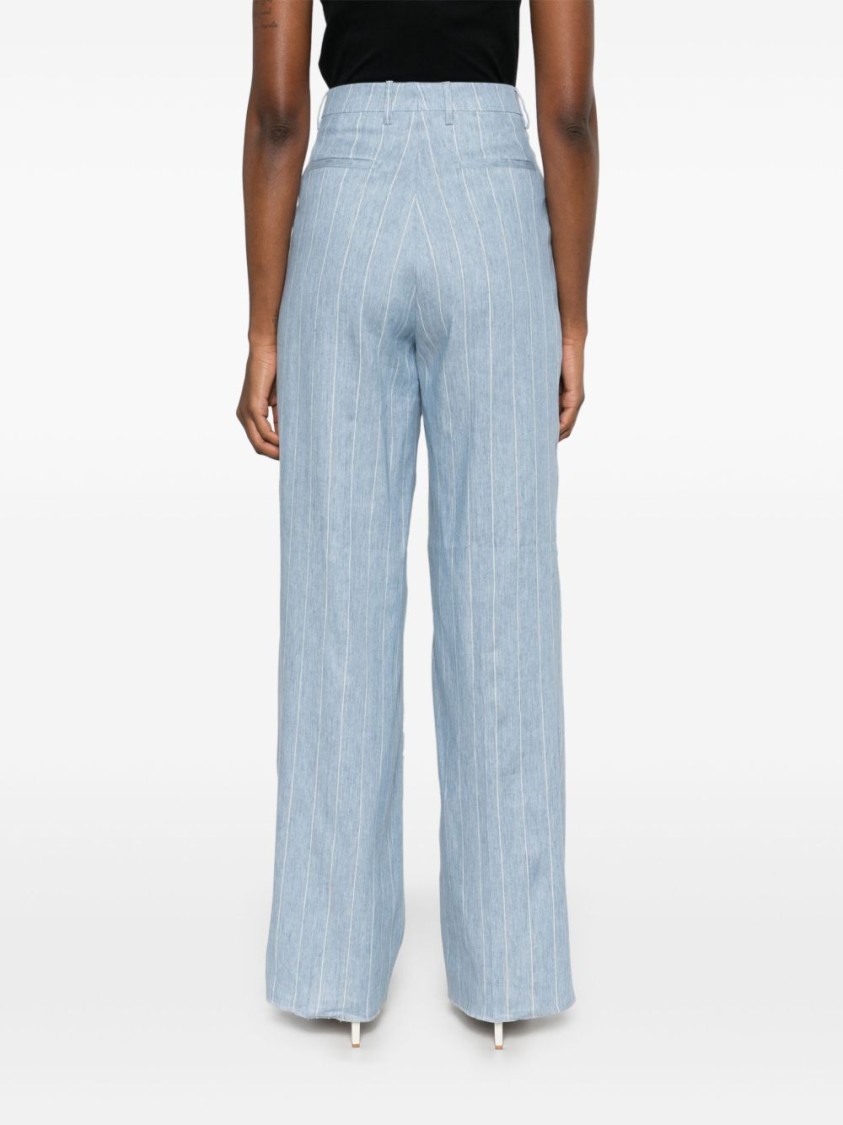 Tagliatore Wide-leg Linen Trousers With Subtle Pinstripe