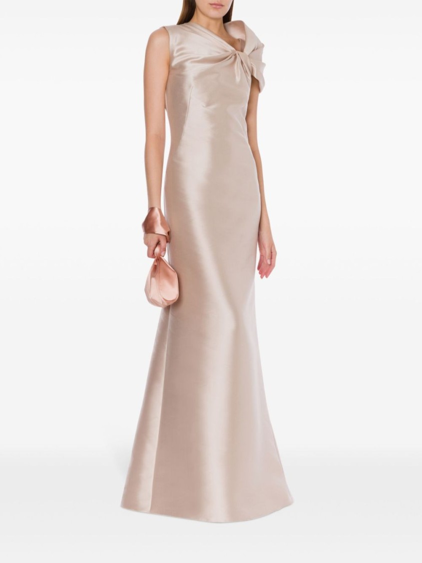 Alberta Ferretti Twisted Shoulder Mikado Mermaid Gown In Neutrals