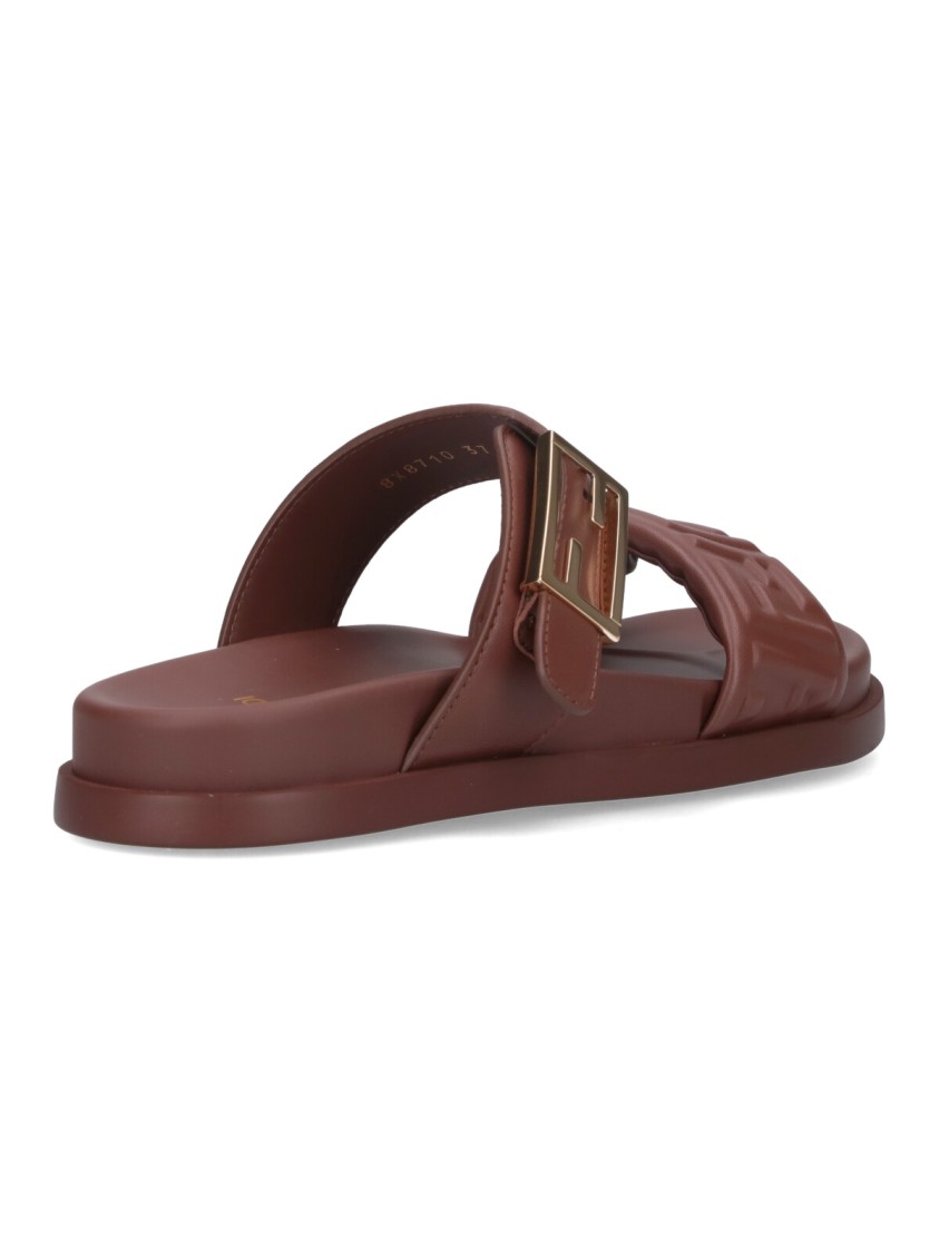 Fendi Feel Slide Sandals In Brown