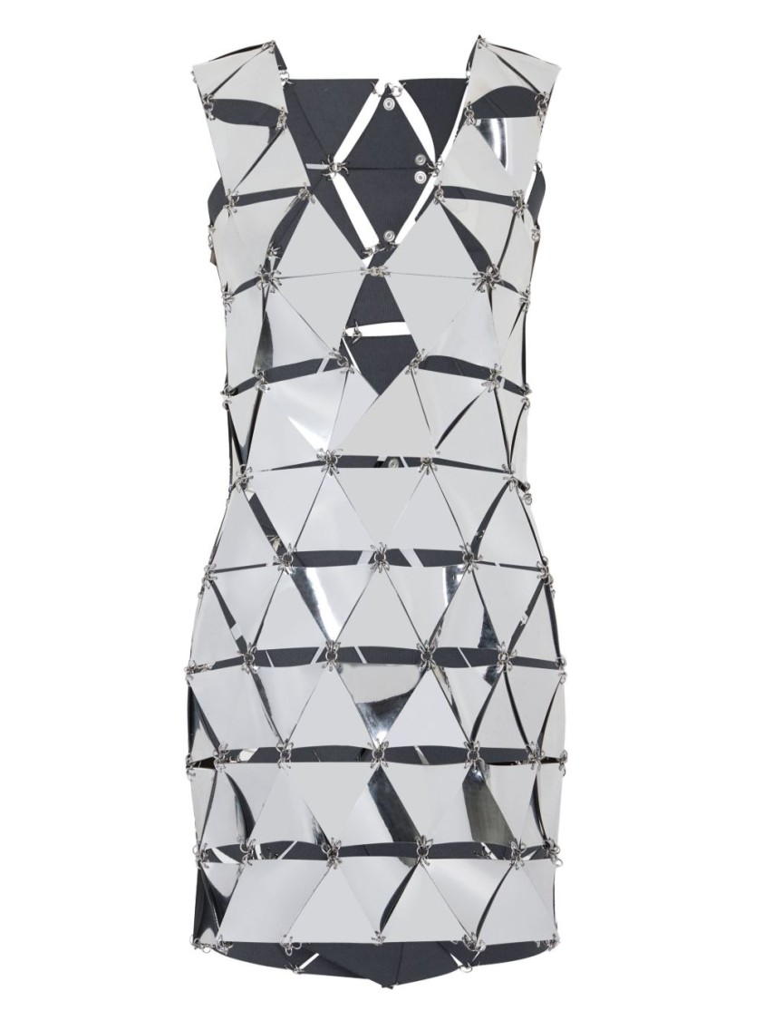 Rabanne Mini Dress With Assembled Mirrored Faux Leather Elements