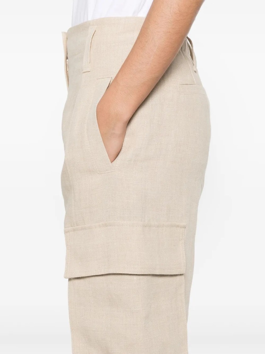 Brunello Cucinelli Relaxed Fit Linen Pants With Tapered Leg In Neutrals