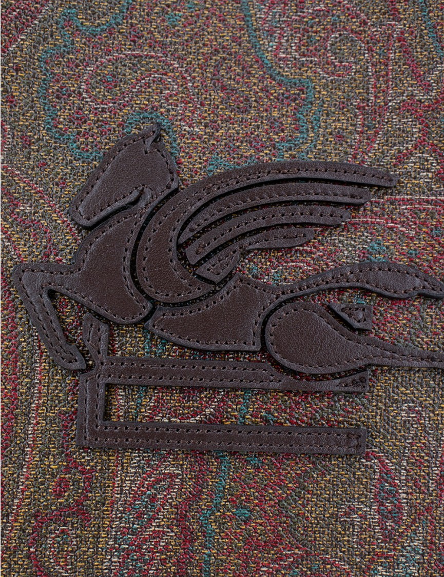 Etro Brown Leather Bag With Paisley Print And Internal Clutch