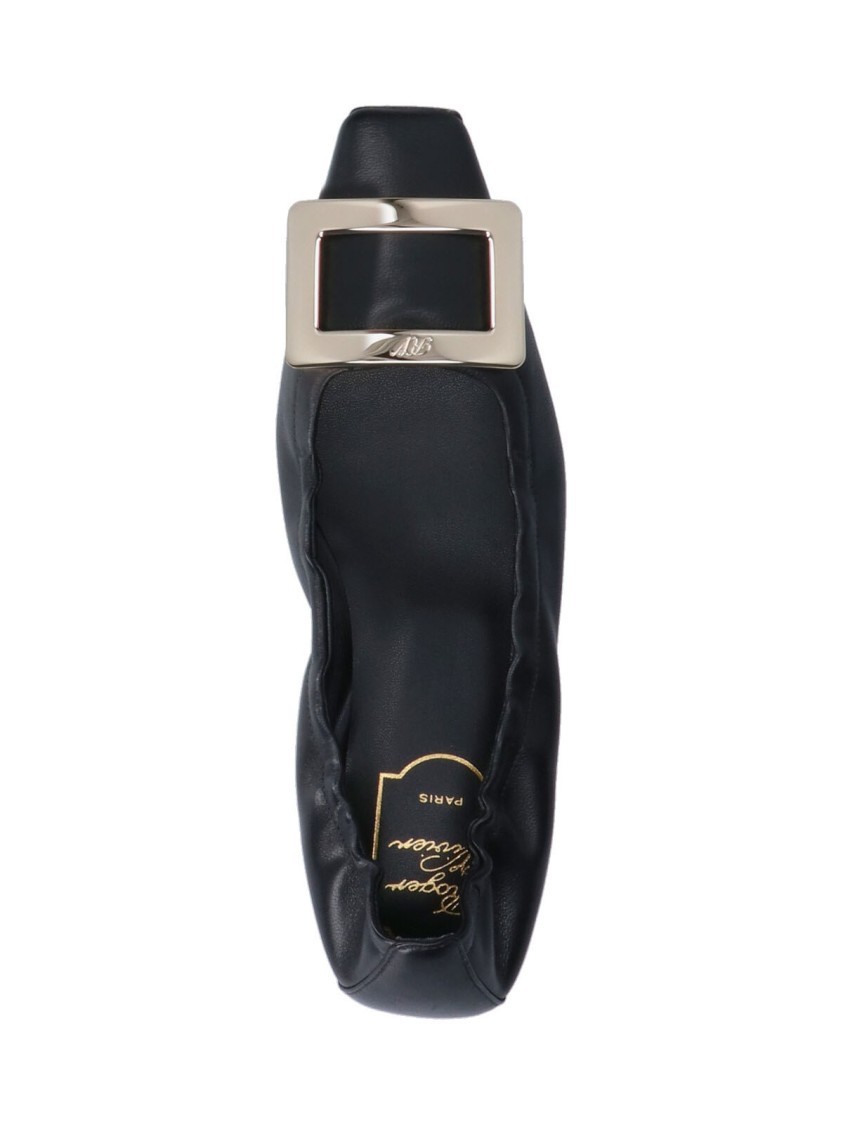 Roger Vivier Square-toe Ballerine With Draped Detailing And Silver Buckle In Black