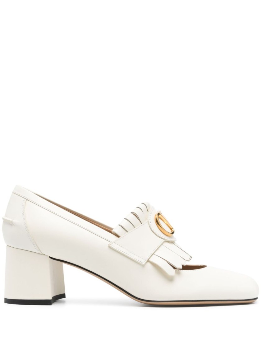 Valentino Garavani Vlogo Signature Fringed Calfskin Pumps 55mm Woman Ivory 41.5 In White