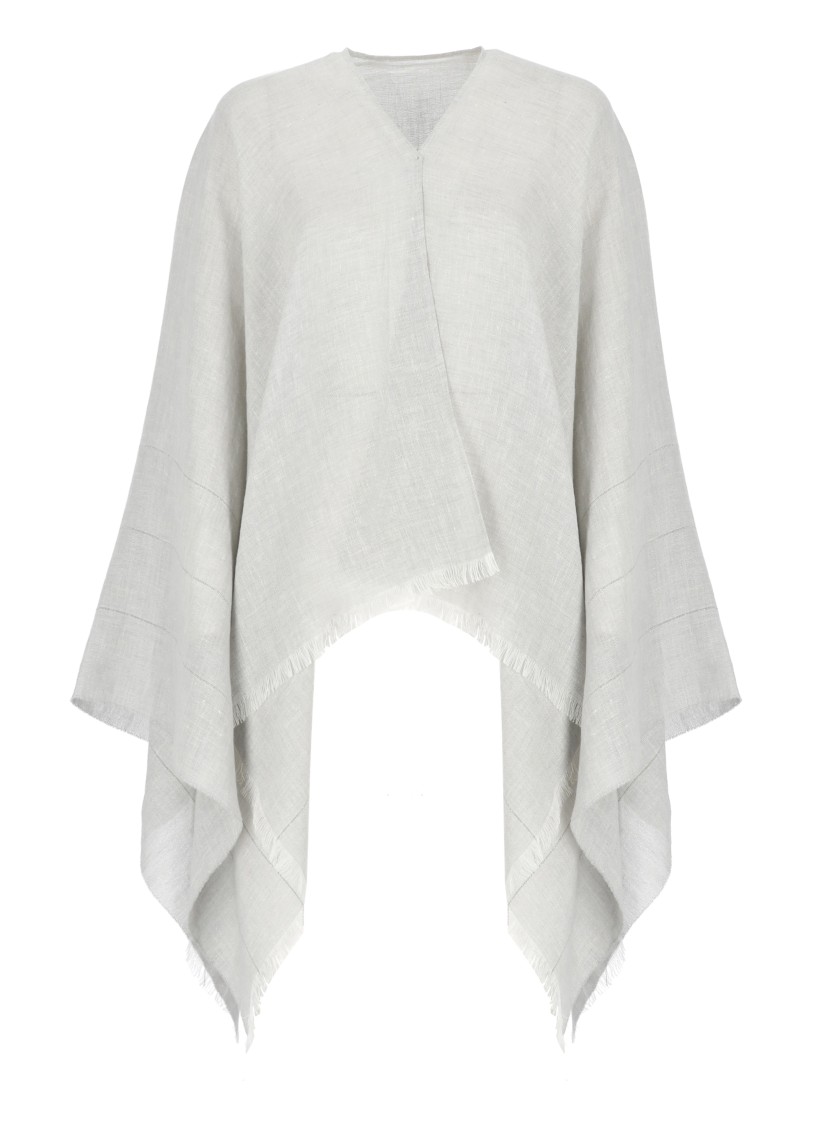 Shop Peserico Grey Poncho With Bright Light Details