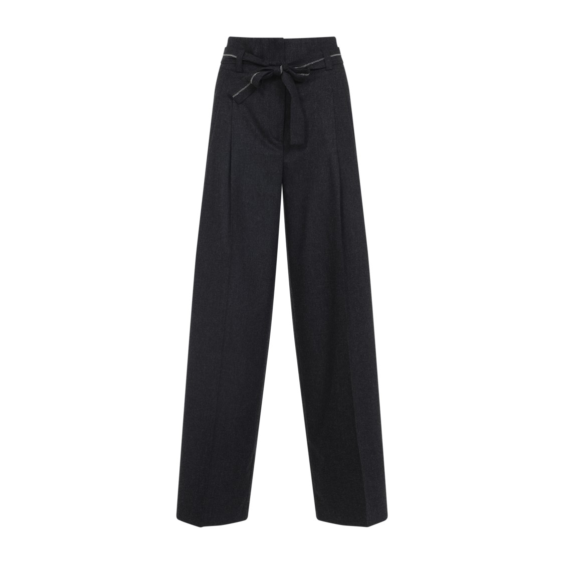 Peserico High-waisted Wide-leg Trousers With Self-tie Belt In Black