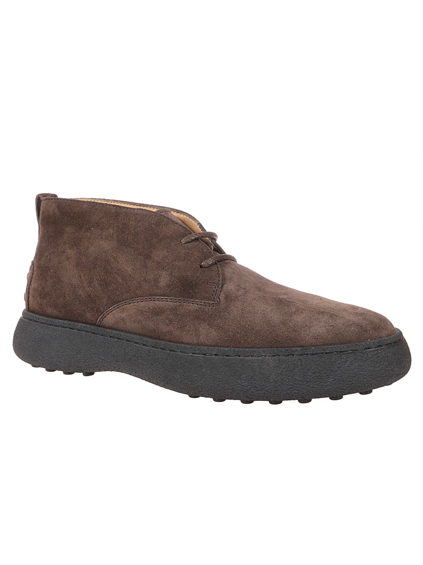 Tod's Brown Suede Minimalist Lace-up Shoes With Rubber Sole In Gray