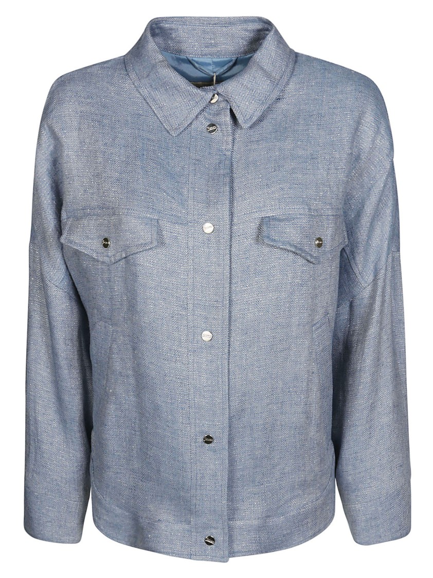 Herno Overshirt Denim Herringbone Pattern In Blue