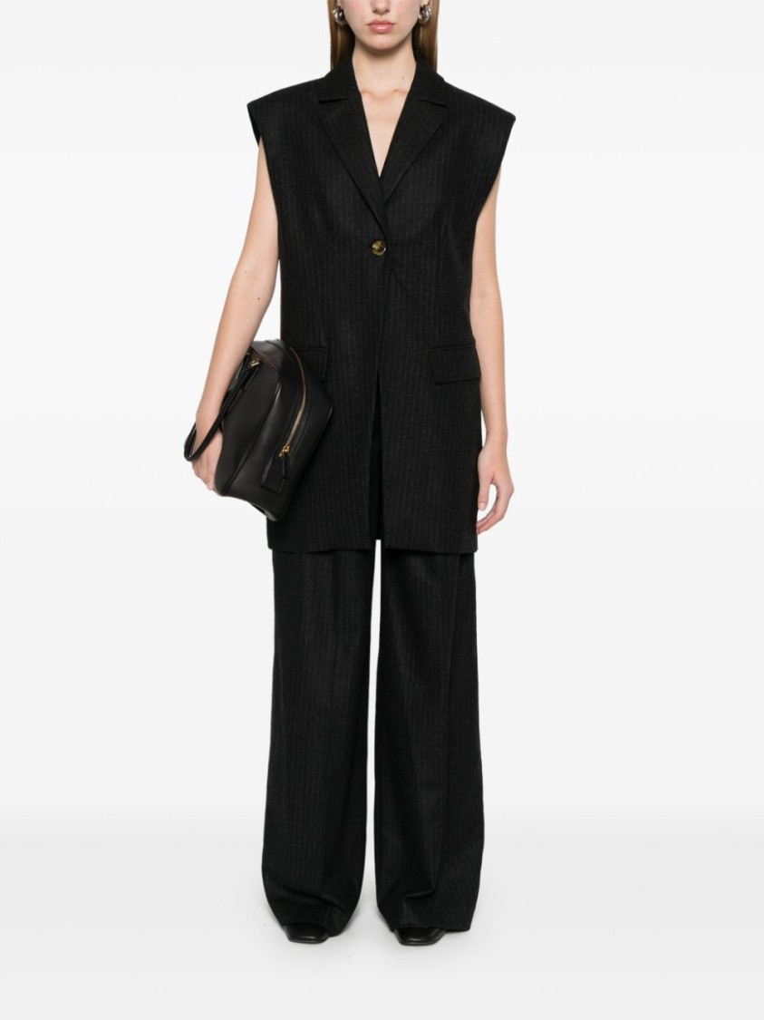 Le Sully Studio Pinstriped Wool Blend Vest With Shoulder Pads In Grey