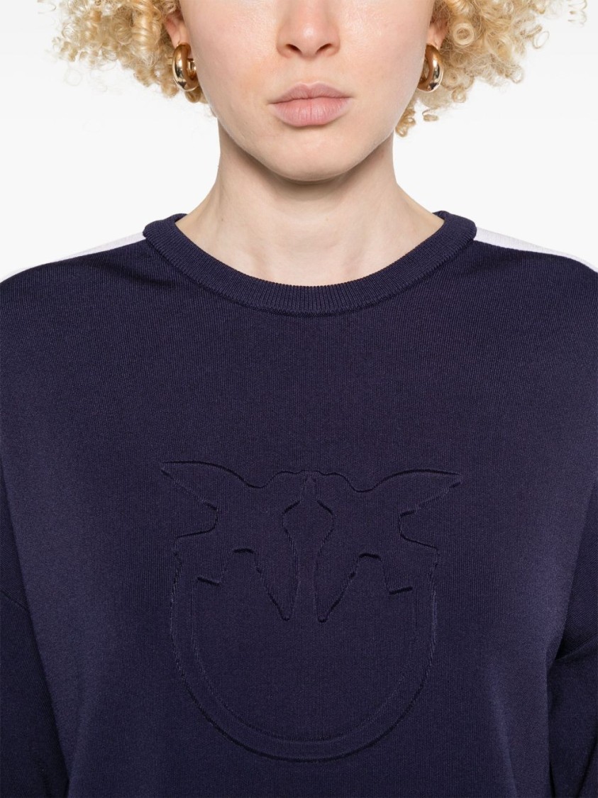 Shop Pinko Navy Blue Sweater With Stripe Detailing
