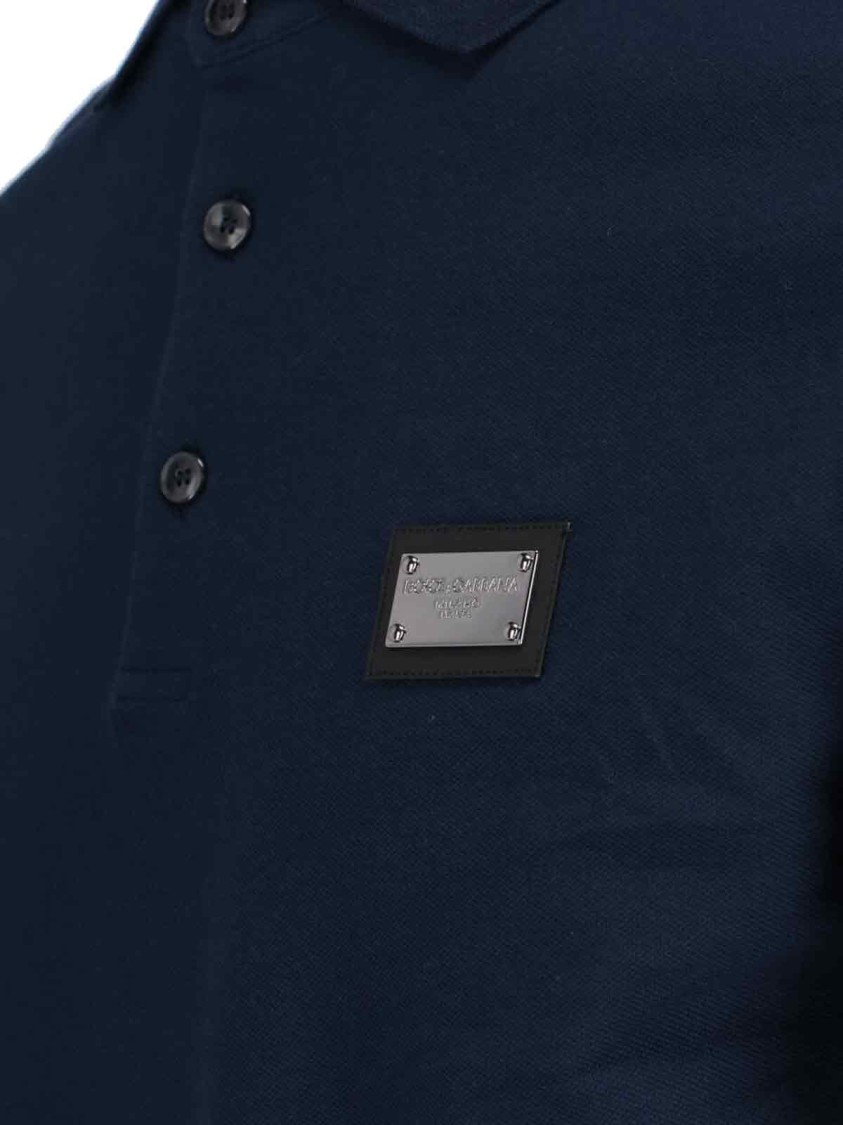 Dolce & Gabbana Cotton Polo Shirt With Buttoned Collar And Ribbed Accents In Blue