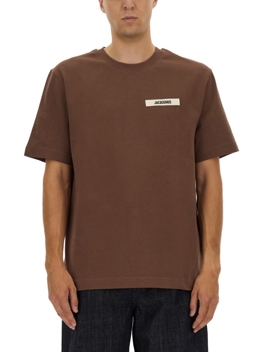 Jacquemus Gros Grain Cotton Crew-neck T-shirt In Brown