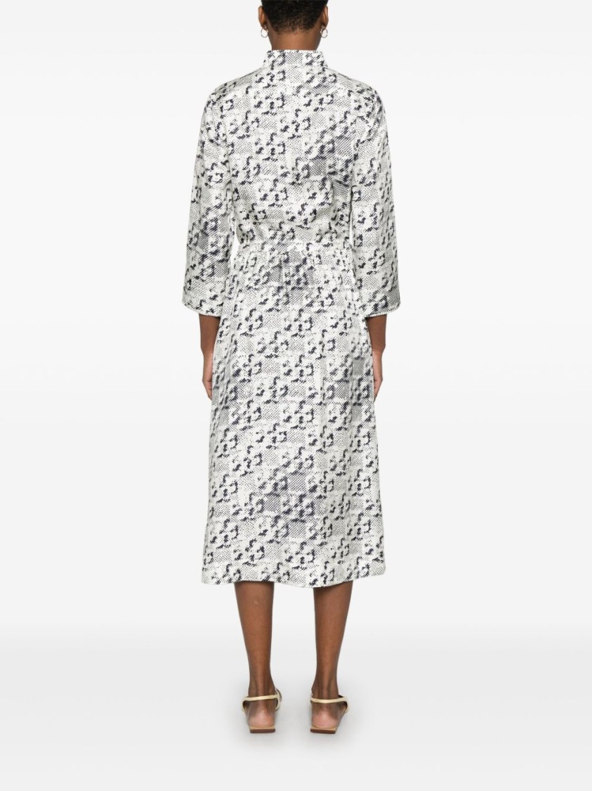 Tory Burch Ivory Silk Midi Dress With Button-up Front And Cinched Waist In Neutrals