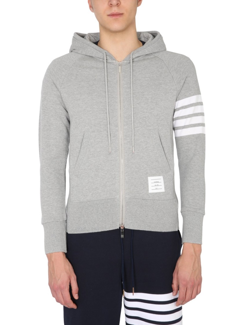 THOM BROWNE THOM BROWNE CLASSIC ZIP-UP HOODIE WITH ICONIC STRIPE DETAIL