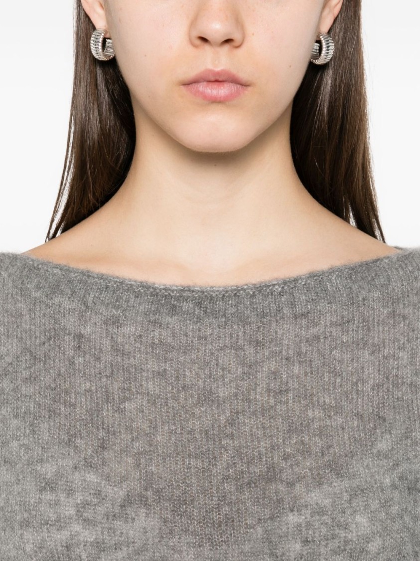 Tom Ford Boat Neck Knitwear Sweater With Ribbed Accents In Gray