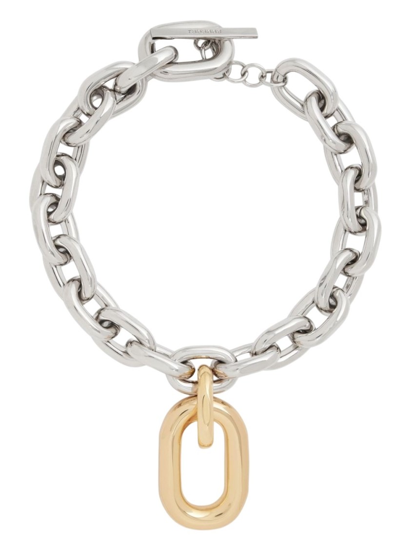 Rabanne Silver-colored Necklace With Pendant And Engraved Logo In Brass Woman In Gold